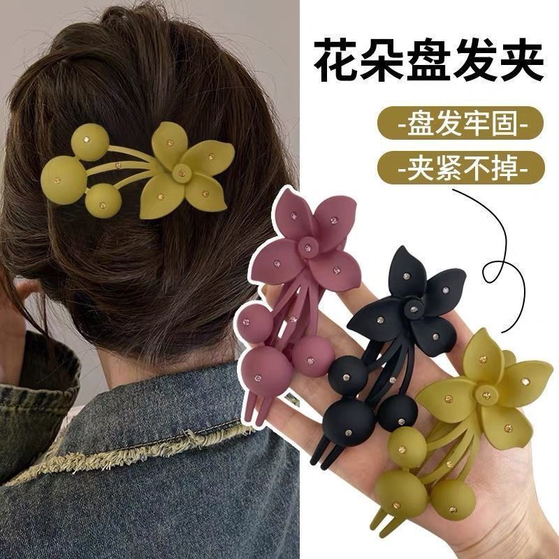 气质花朵发夹新款夏季后脑勺懒人盘发器抓夹女大号水钻紫荆花发卡