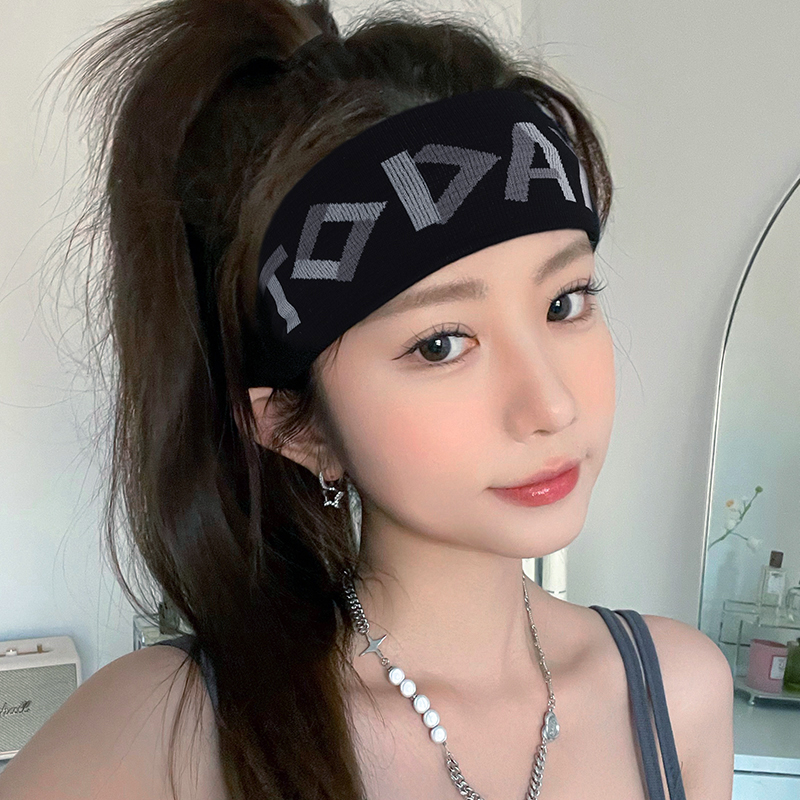 韩国针织吸汗弹力束发带女宽边发箍头套百搭字母休闲头饰网红头巾