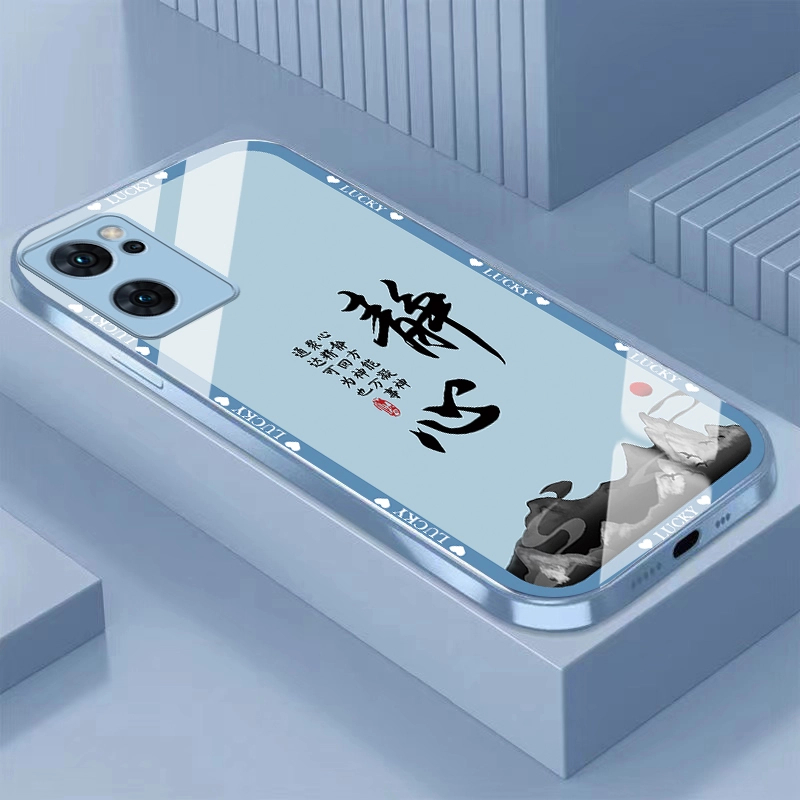 静心OPPOReno7手机壳PFJM10耐脏玻璃壳全包防摔高级感轻奢金属漆