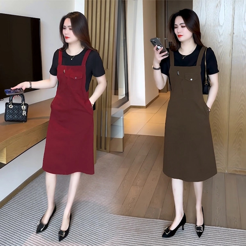 夏季新款时尚穿搭休闲气质洋气减龄显瘦短袖连衣裙小个子遮肚