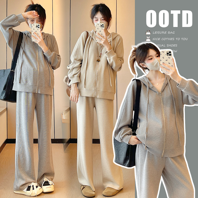 孕妇装秋季时尚韩版连帽卫衣宽松阔腿裤运动慵懒休闲洋气显瘦套装