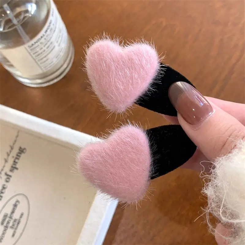 秋冬爱心毛毛发夹植绒小夹子侧边前额刘海夹鸭嘴夹头饰