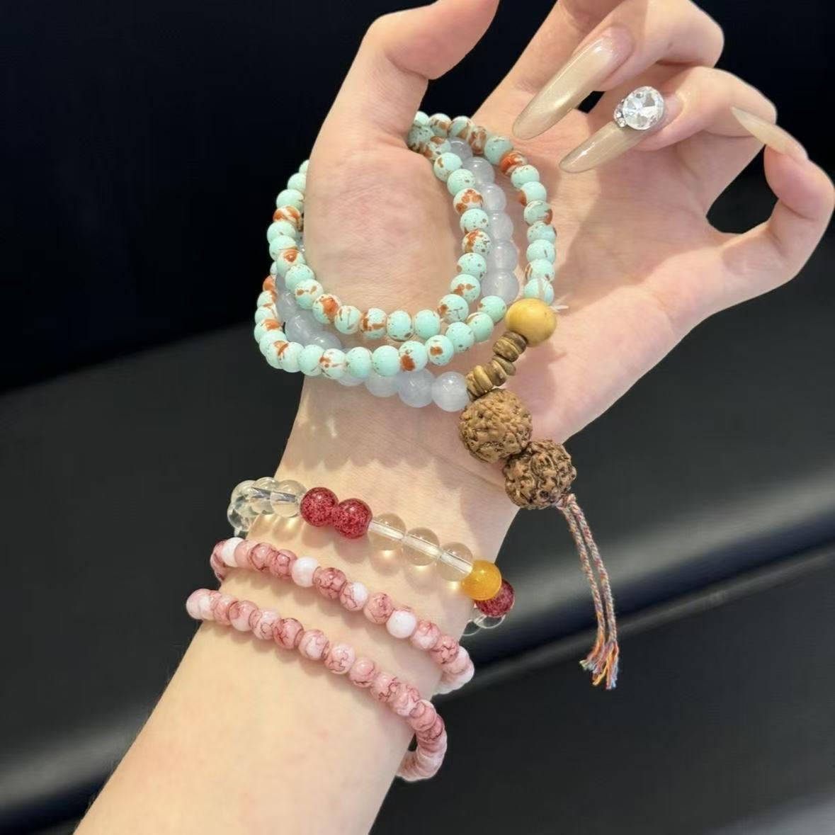 非金属玻璃手链 国风多层手串中式复古民族串珠手链手饰新款叠戴