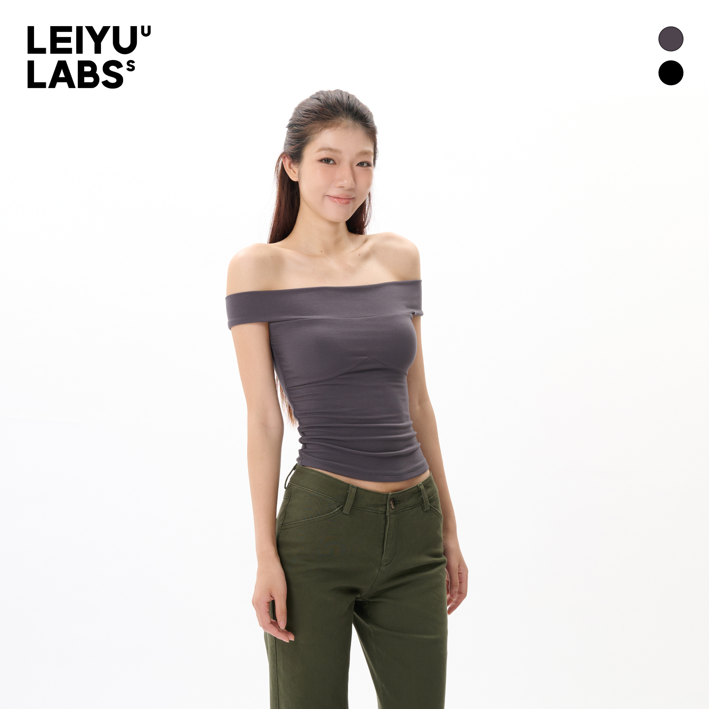 LEIYU LABS一字肩针织短袖T恤女2025年夏季新款紧身性感露肩上衣
