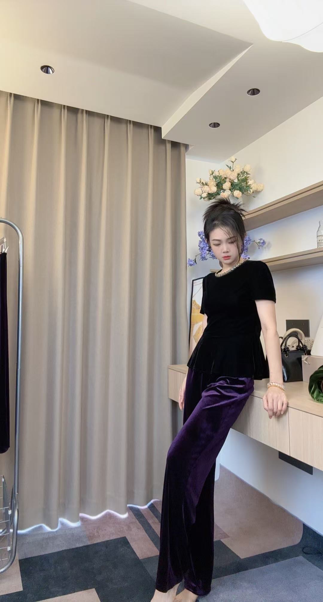 2025高品质醋酸丝绒阔腿裤高腰垂感宽松直筒显瘦拖地长裤秋冬女装