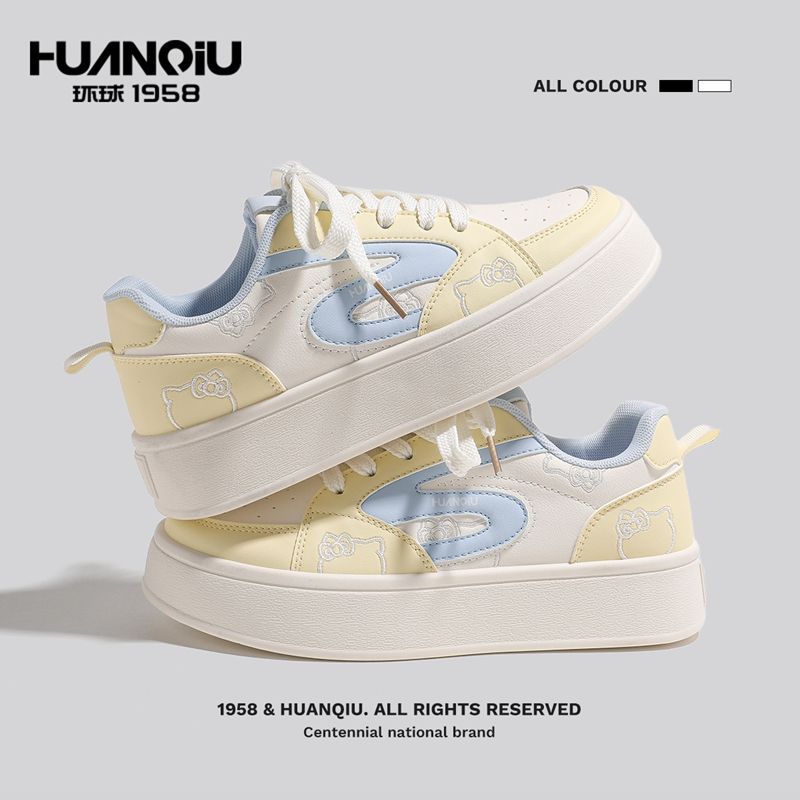 环球板鞋女2025秋季新款可爱厚底增高小白鞋百搭学生运动休闲鞋女