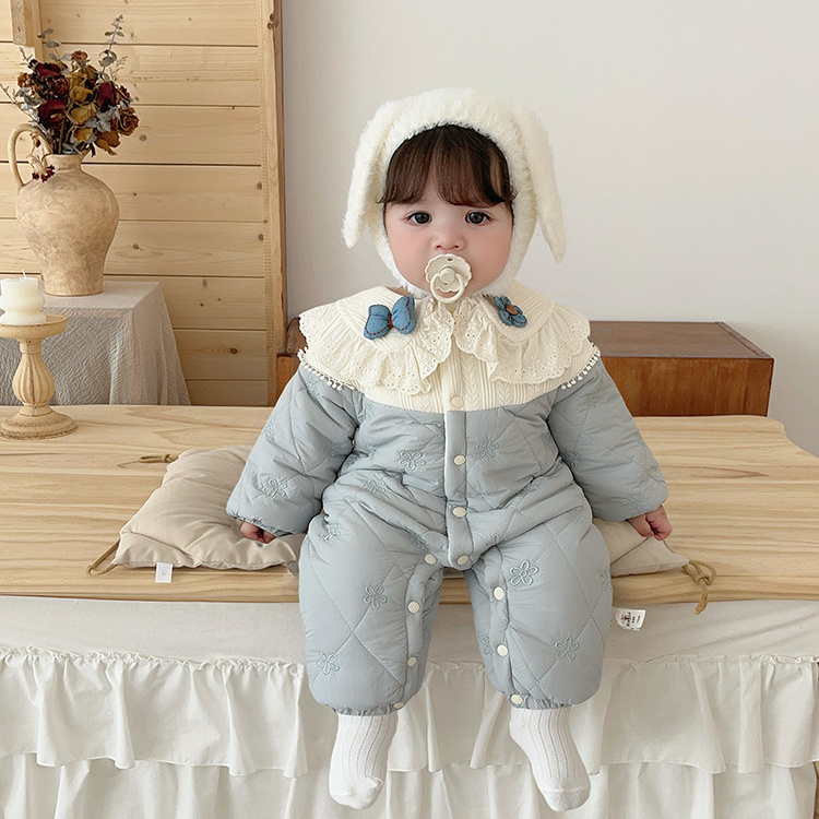 婴儿衣服冬季宝宝保暖连体衣外出加厚棉衣可爱洋气爬爬服满月百天