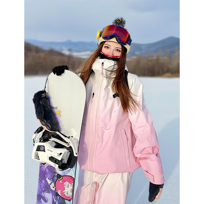 临典粉色滑雪服套装女2025冬季新款防风防水加厚保暖单板雪服外套