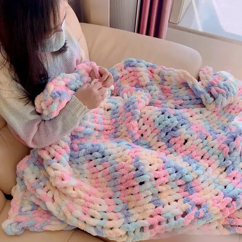 手指编织彩虹糖毯子材料包盖毯被子弹力diy编织围巾送男女友手编
