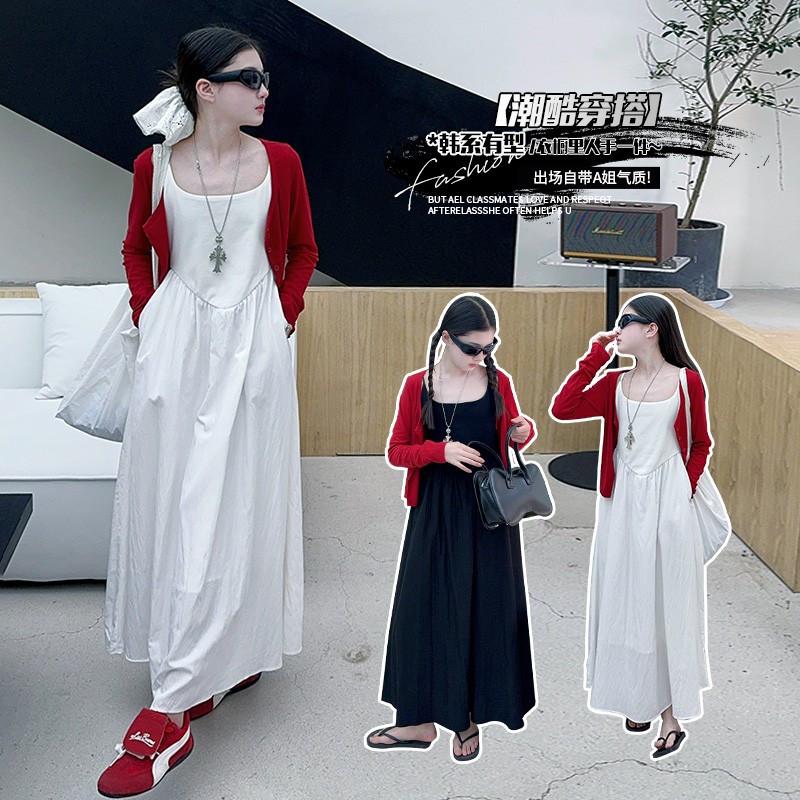 女童连衣裙夏装2025新款儿童防晒服开衫吊带连衣裙两件套洋气时髦