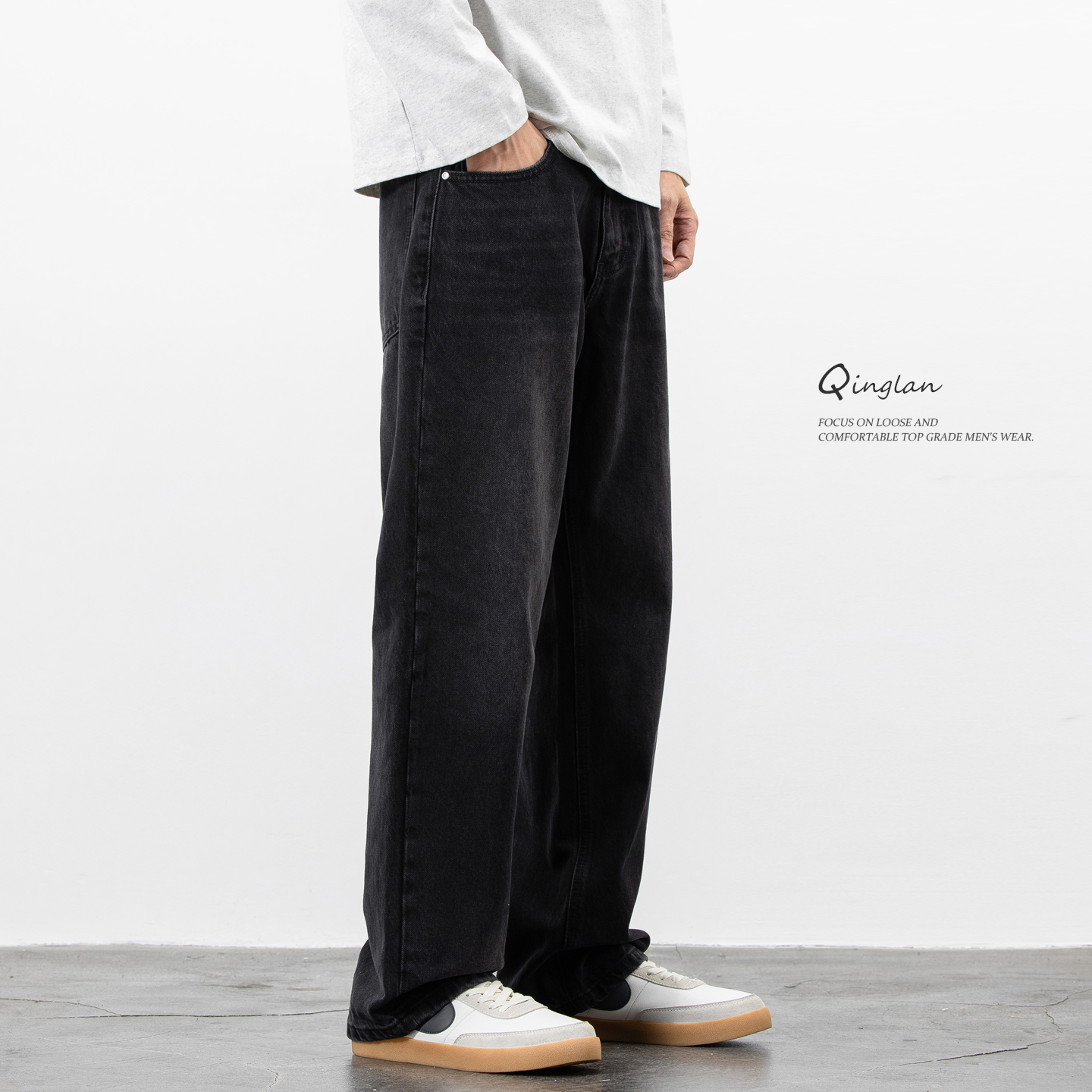 黑色美式牛仔裤男直筒宽松潮流休闲百搭阔腿垂感秋冬款裤子青少年