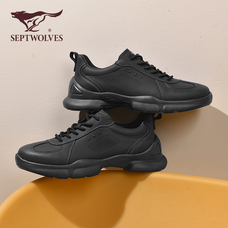 七匹狼2025秋季商务休闲皮鞋男士运动鞋黑色公务通勤防滑休闲0020