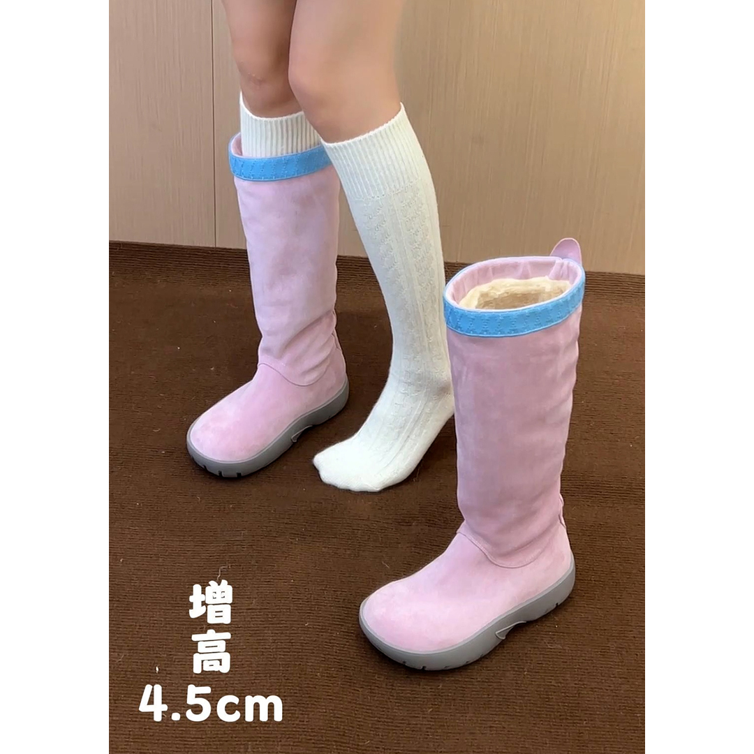 粉色2025冬季新款雪地靴厚底增高增高绒面复古长筒棉靴时尚高级感