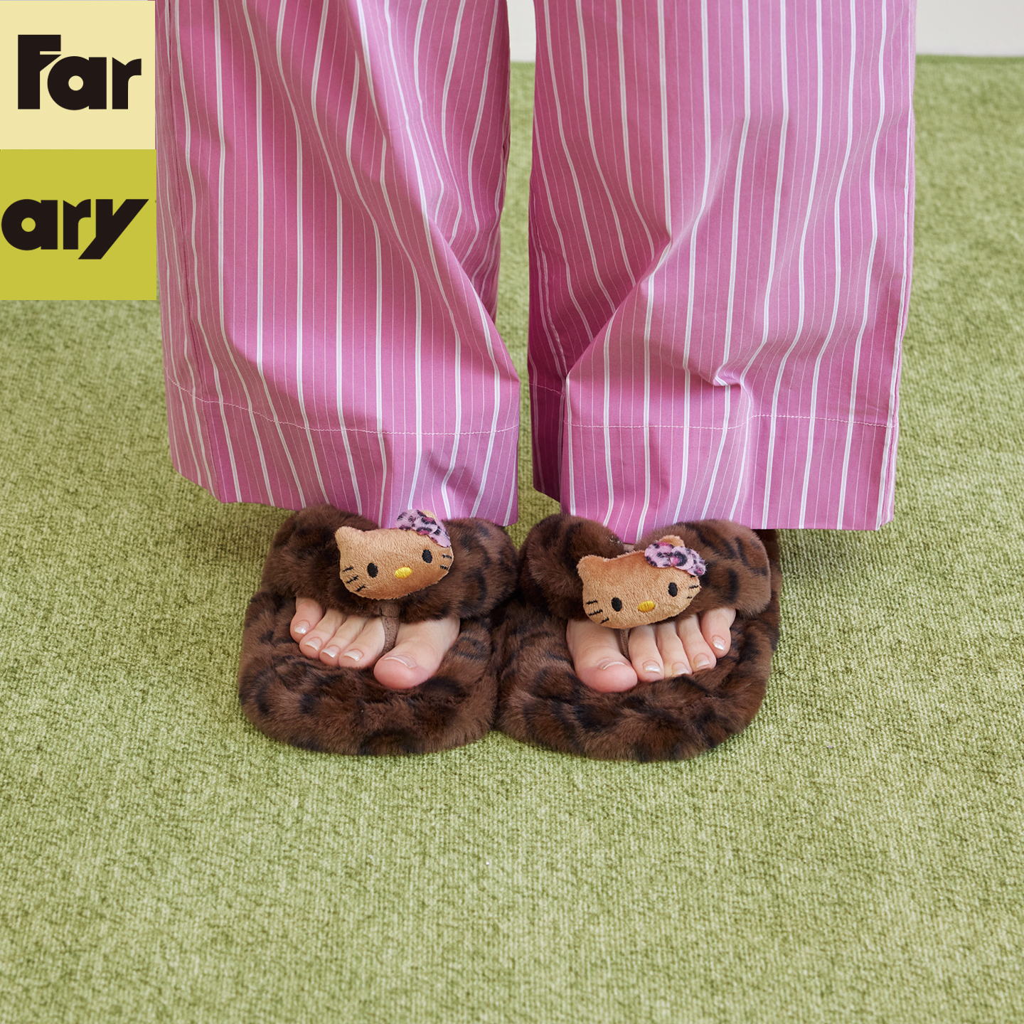 farfary番薯泥豹纹毛绒KT人字软底室内防滑豹纹可爱拖鞋卡通女款