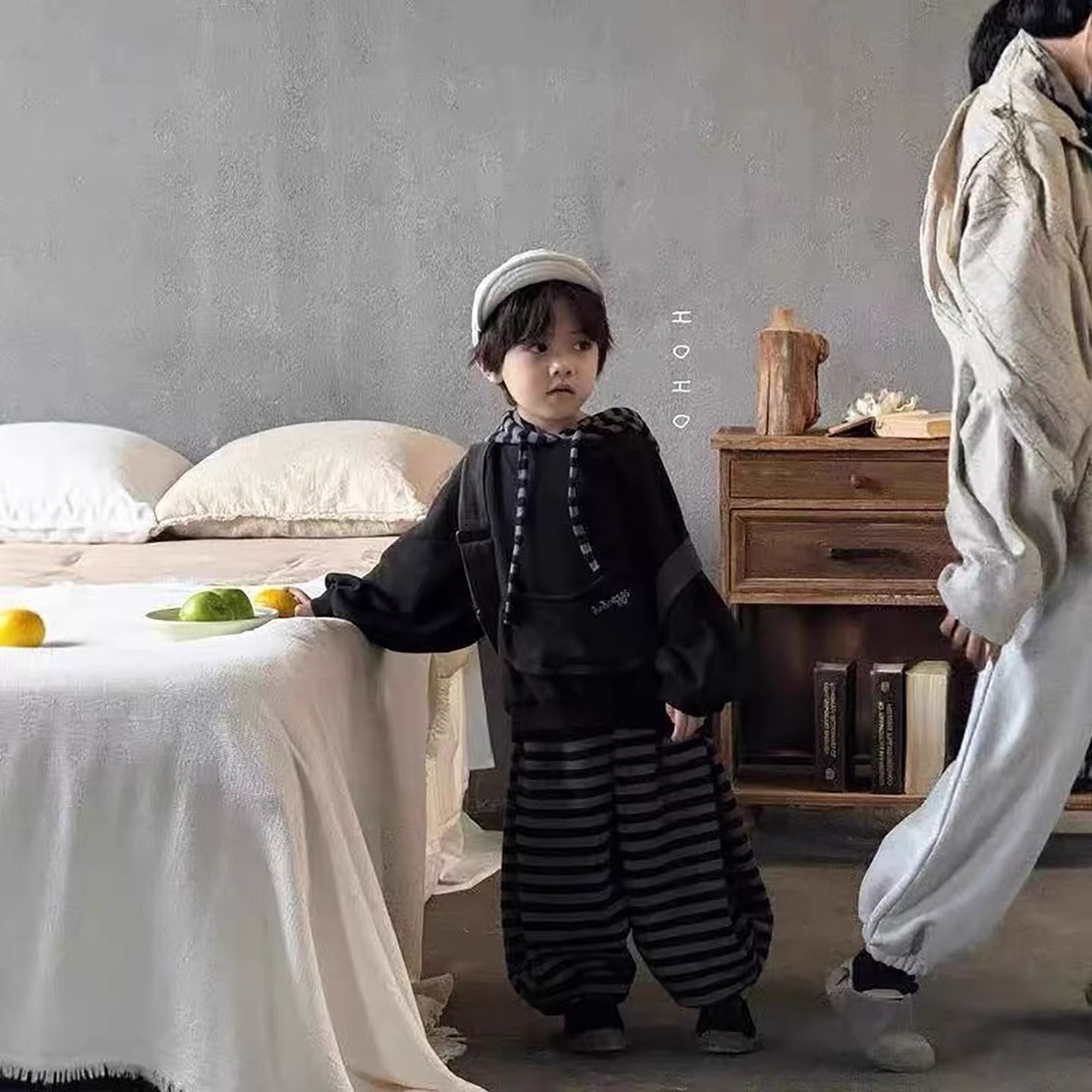 【奥莱折扣】男童秋季套装2025新款儿童韩版连帽长袖厚棉T条纹男