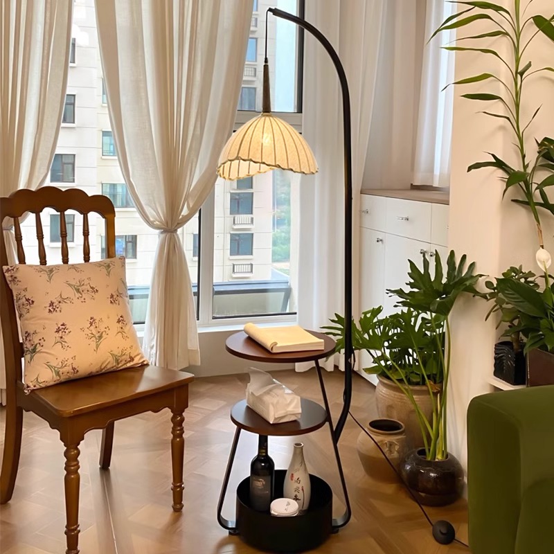 美式复古茶几置物落地灯2024新款客厅沙发旁氛围灯中古装饰立式灯