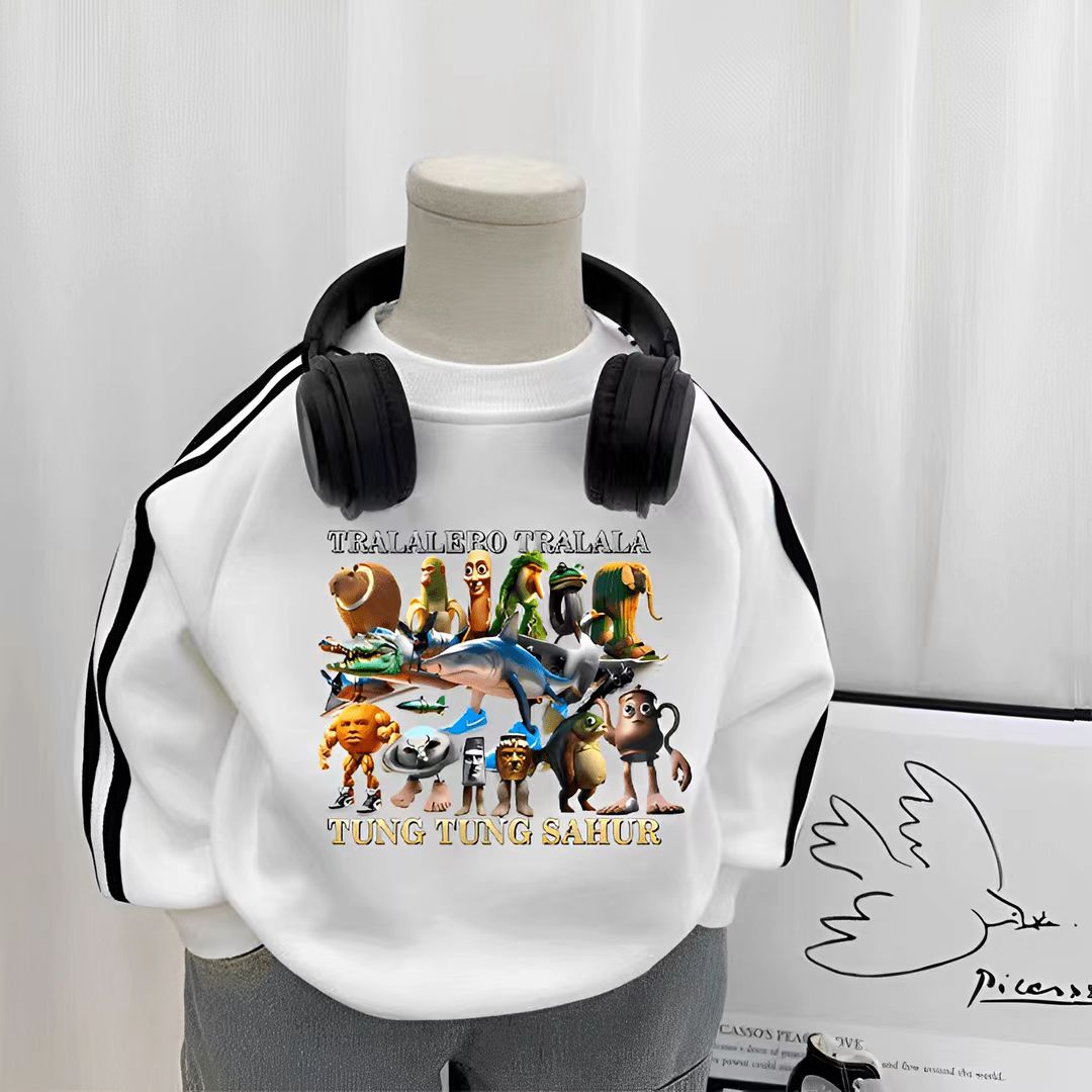 外国山海经秋冬纯棉长袖2025潮款潮酷痞帅童装儿童服装三条杠T桖