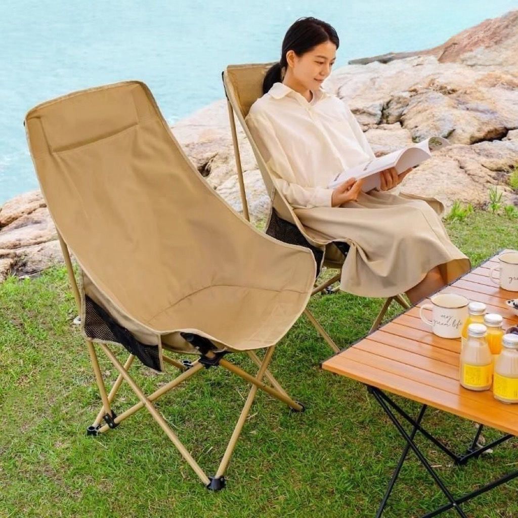 户外折叠靠背椅加高月亮椅露营折叠凳子网红月亮椅加粗折叠椅子