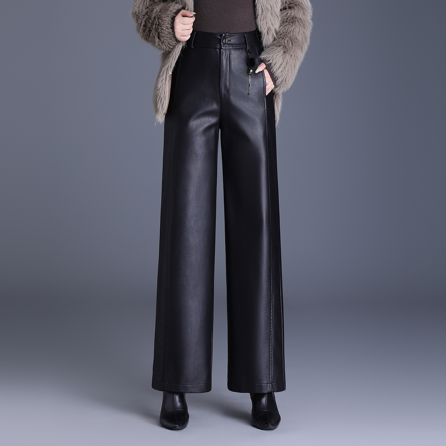 PU皮裤阔腿裤女秋冬2025新款高腰显瘦宽松直筒休闲裤气质通勤长裤
