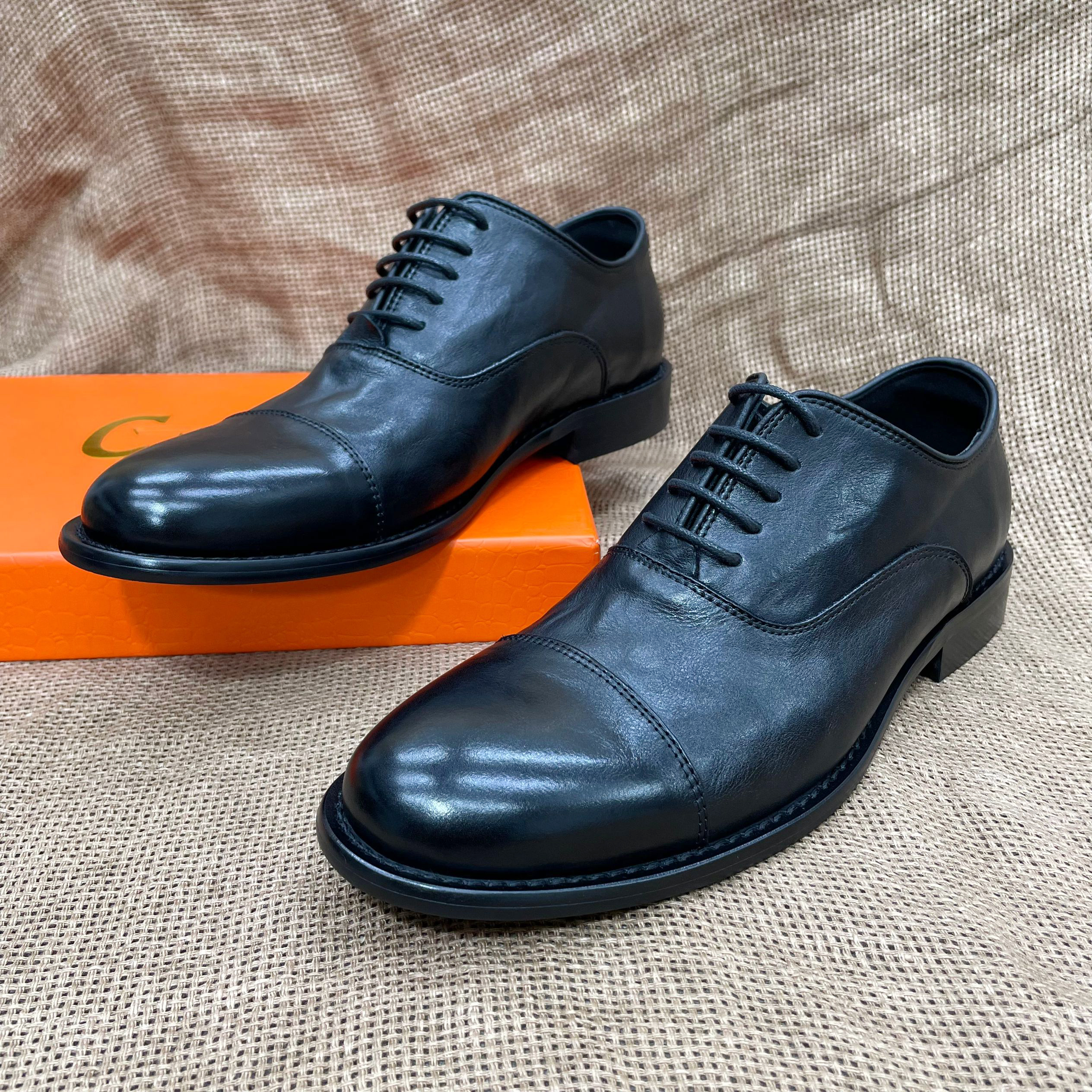 经典三接头商务正装男士皮鞋2025新款水洗手抓纹真皮软面牛津鞋男