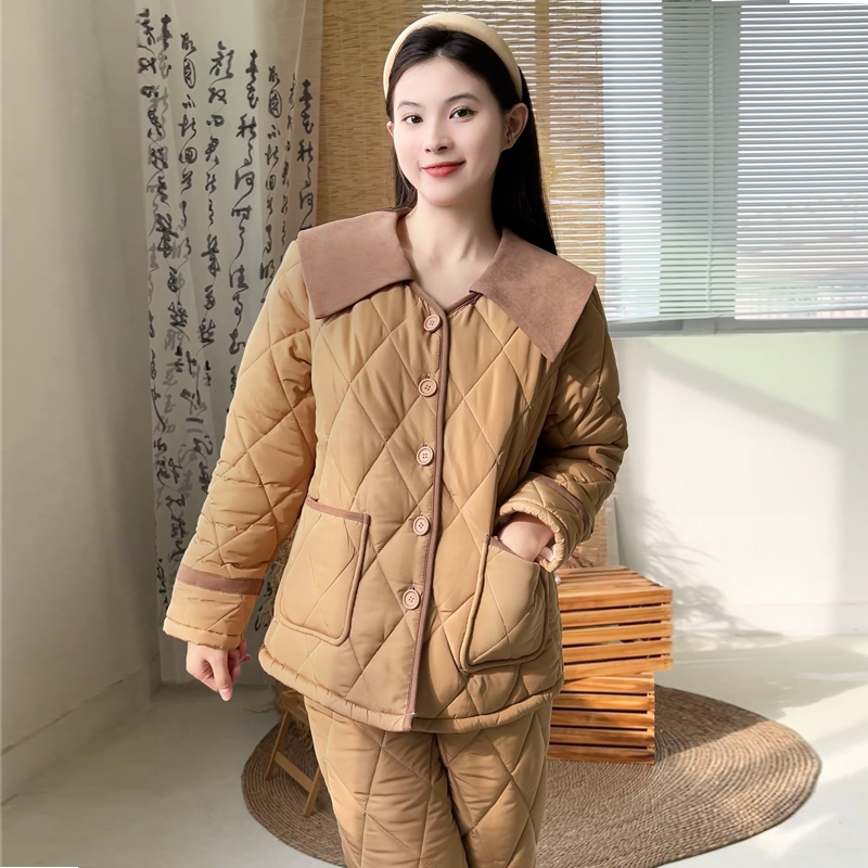 【卡布奇诺】韩蜜蜜老钱风时尚睡衣女款爆款新款情侣三层夹棉可外穿