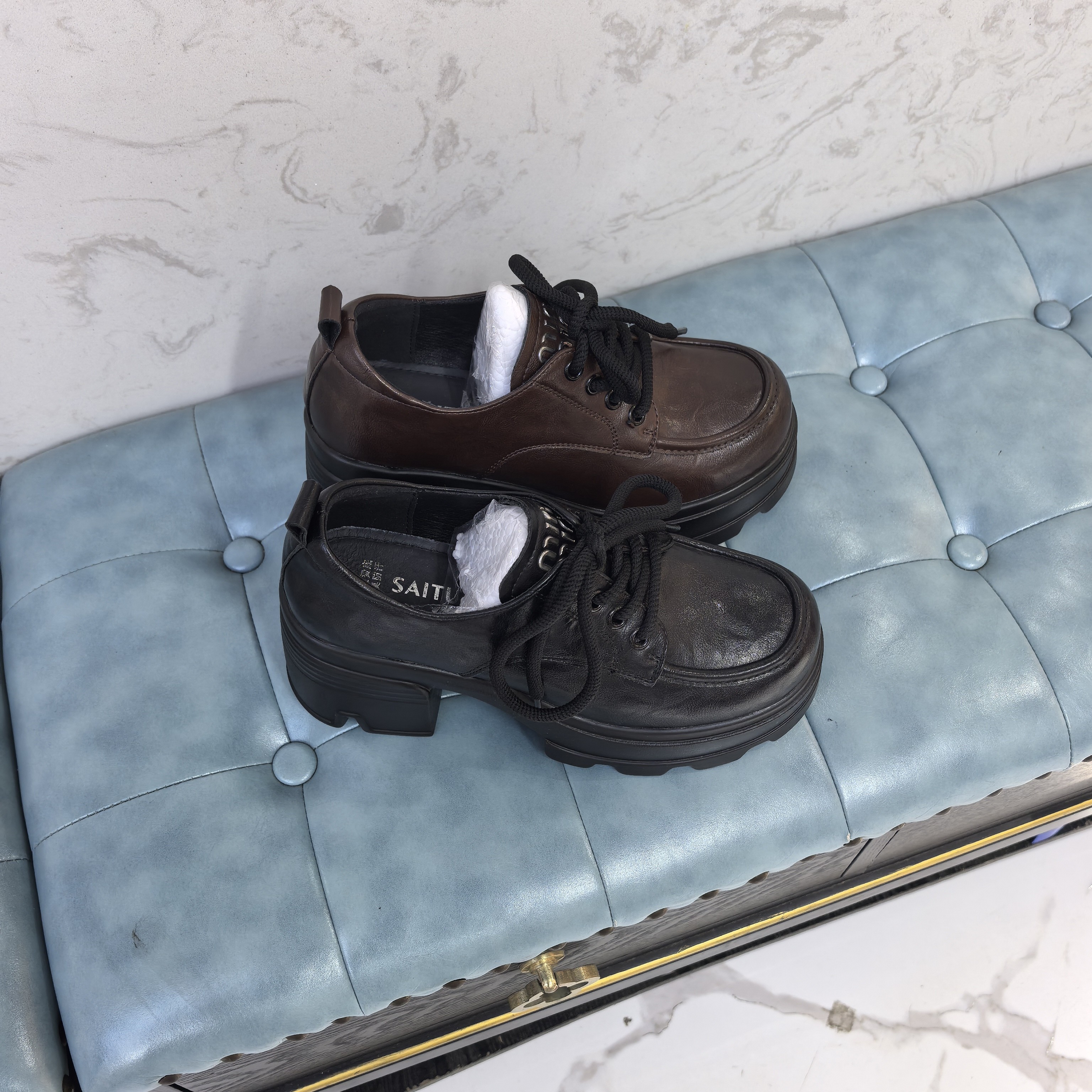 赛驼皇乐福鞋2025秋冬英伦风圆头细带厚底增高6厘米轻便舒适女鞋