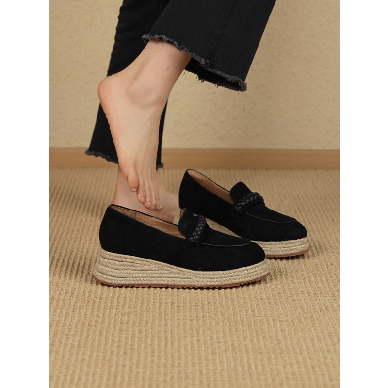 nnmiss·34-40/5cm设计感麻花编织圆头乐福鞋简约复古草编坡跟单鞋