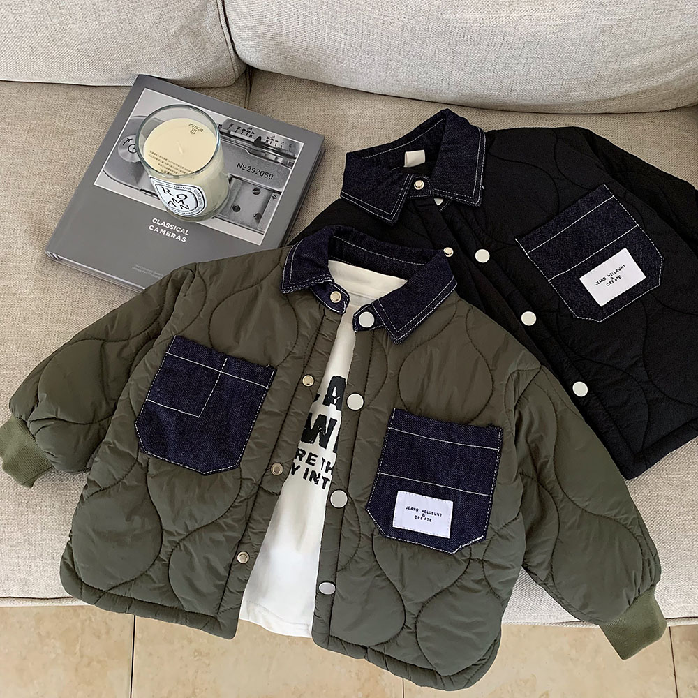 儿童口袋棉服男保暖2025冬季新款小童夹棉外套洋气宝宝棉衣女外搭