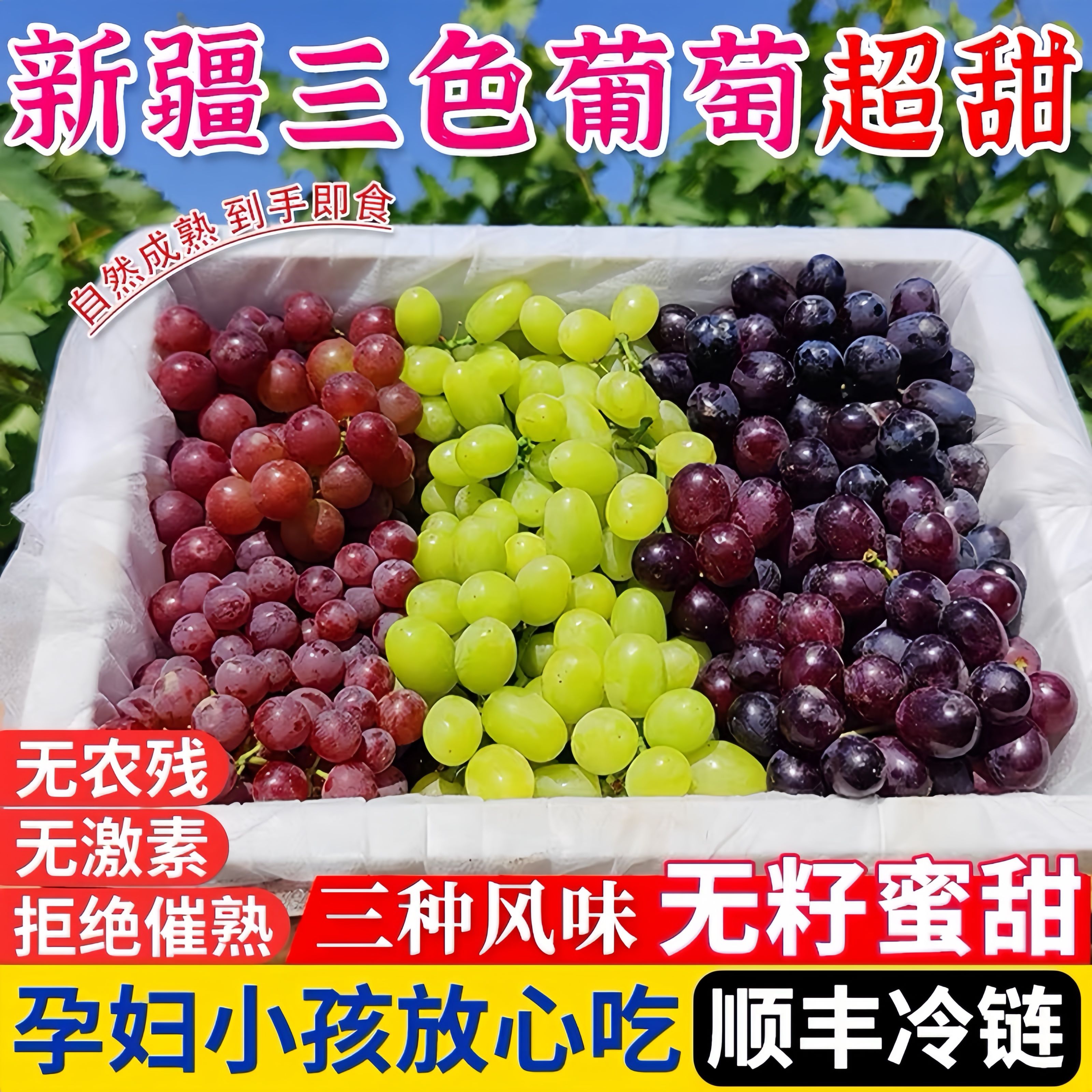 【顺丰冷链】新疆吐鲁番三色葡萄无核白无核紫玻脆葡萄应季新鲜水果