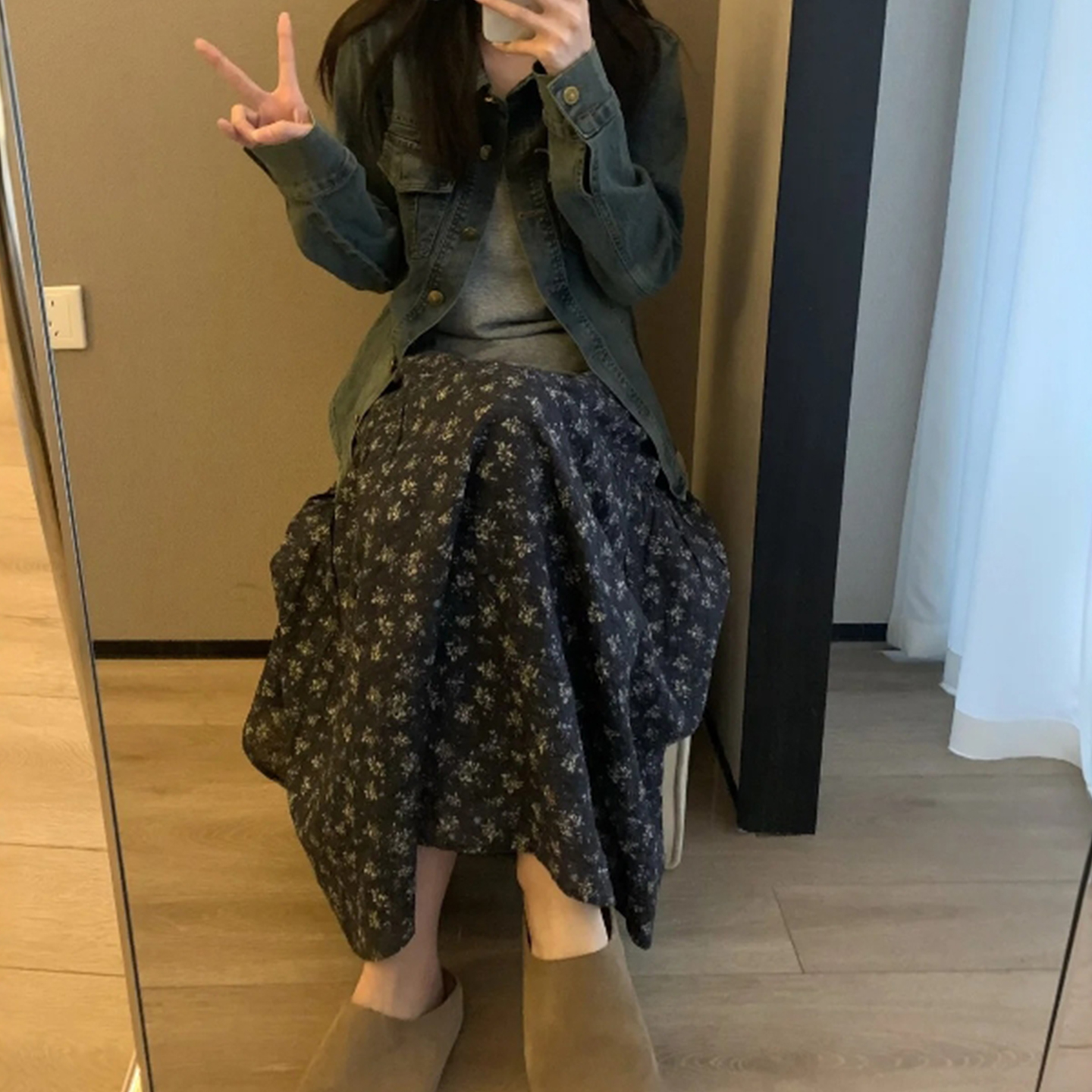 设计感百搭碎花a字伞裙女大码胖mm梨形身材小个子遮肚显瘦半身裙