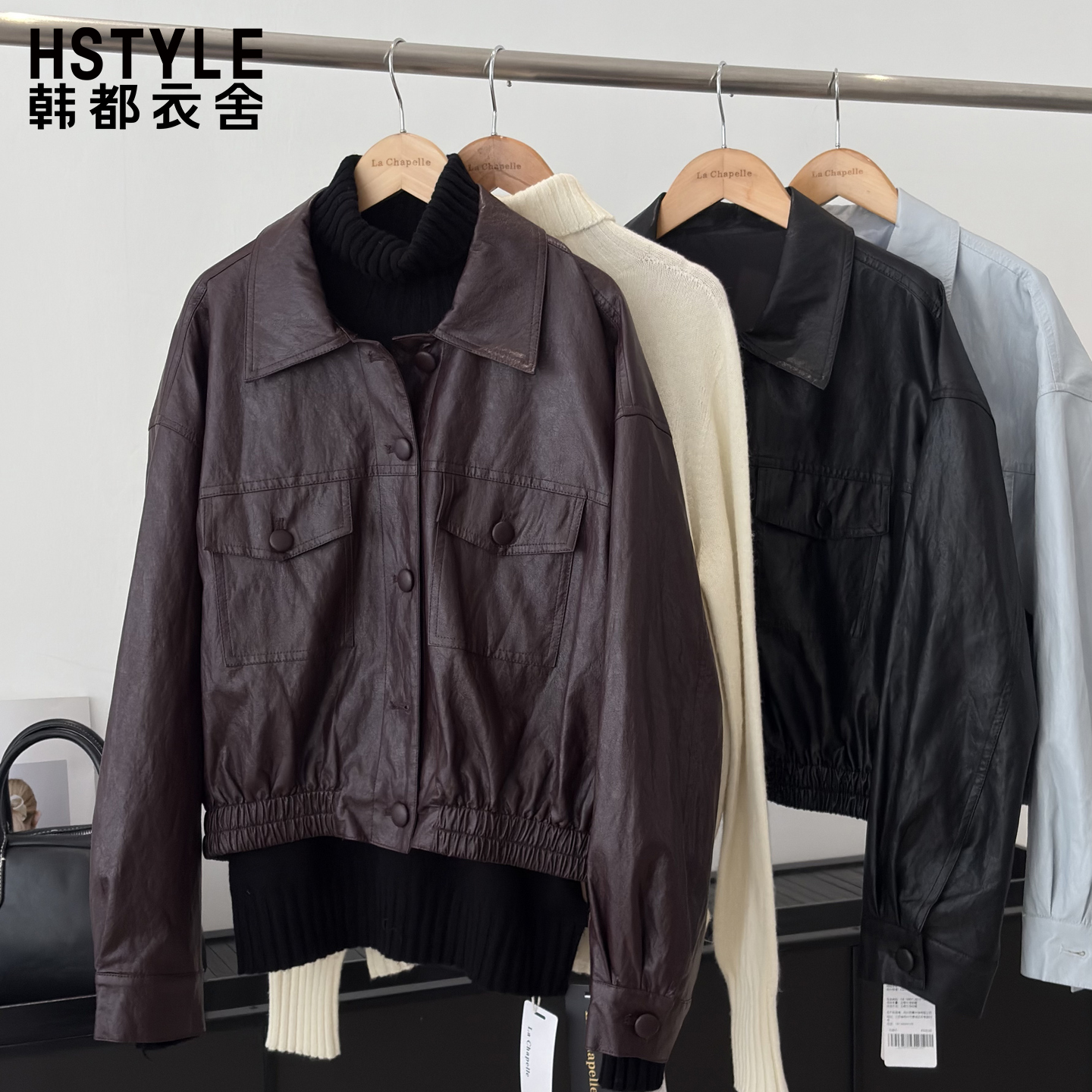 翻领双口袋PU夹克女设计感休闲酷帅时尚皮衣外套秋季新款