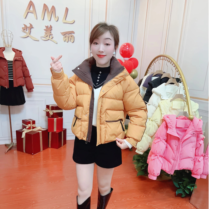 背后爱心压棉时尚撞色拼接棉服2024冬季新款加厚保暖棉衣外套