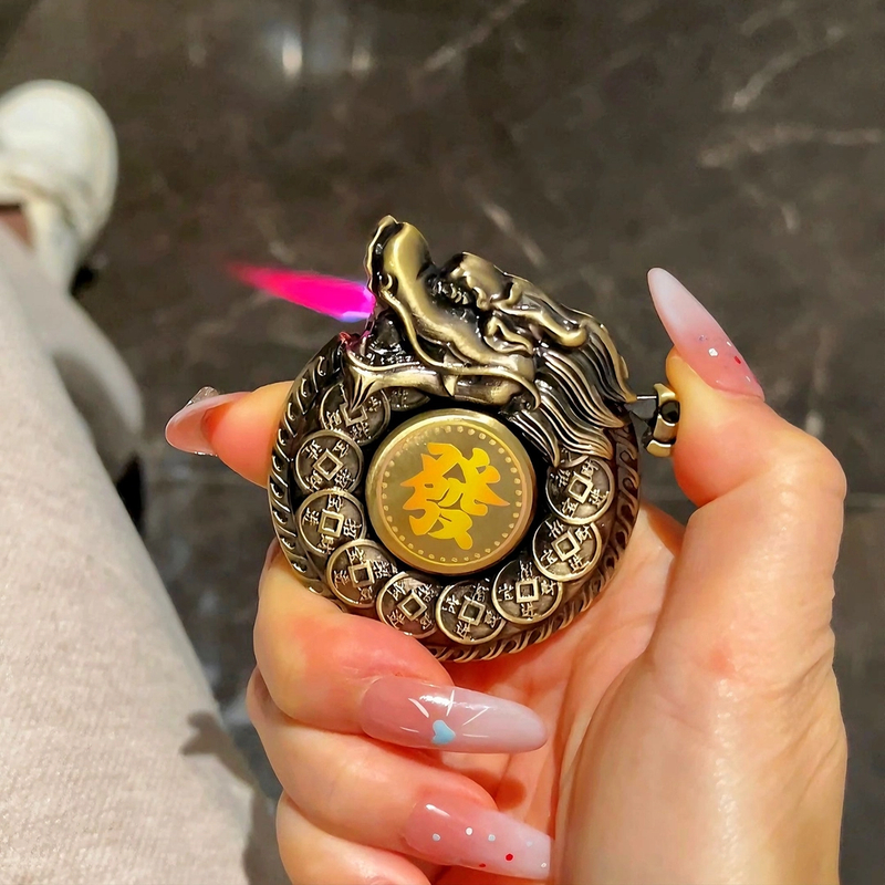新款旋转陀螺解合金盘龙打火机压充气防风个性高档送礼送男友礼物