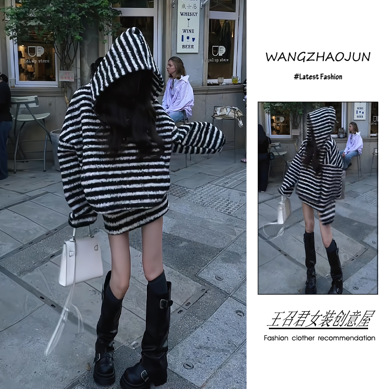 秋冬季2025新款女装流行韩系复古高级感气质连帽上衣半身裙两件套