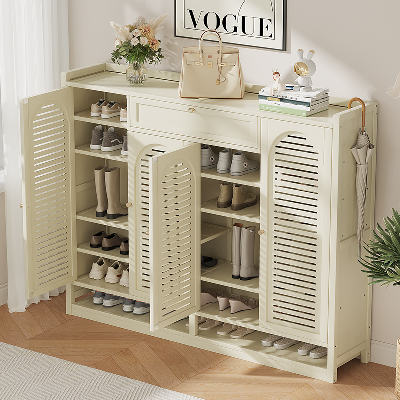 大容量防尘鞋柜多层玄关防尘多功能组合奶油风家用入户门口收纳柜