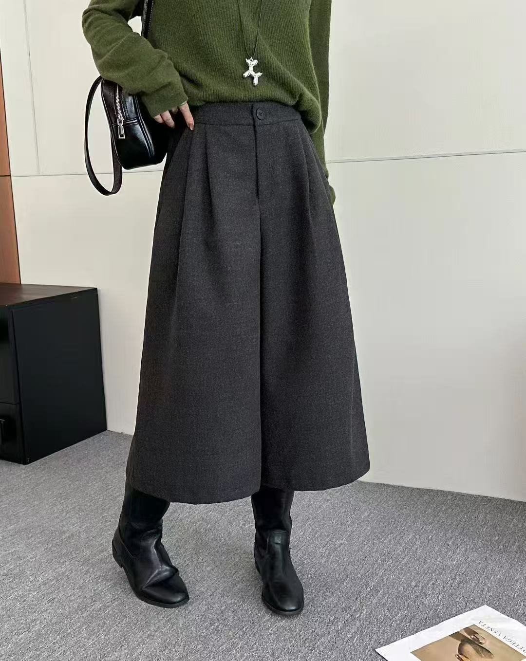 【摩姐姐欧韩】35356秋季新款时尚加厚直筒休闲后松紧腰阔腿八分裤