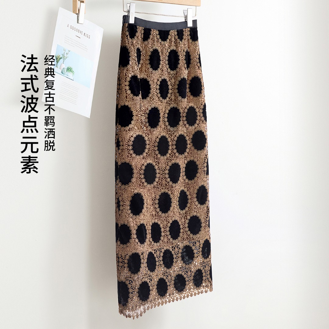 丝柏舍流光风冬装蕾丝拼接松紧腰半身裙百搭老钱风女装S53B4247B