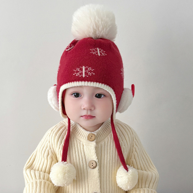 婴儿帽子秋冬季超萌可爱护耳帽男童女宝宝冬天加厚保暖防风毛线帽
