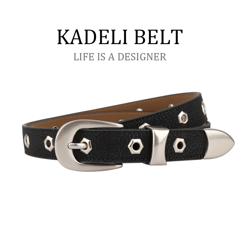 欧美朋克风牛仔裤皮带女款气眼个性装饰腰带时尚真皮牛皮潮流韩版