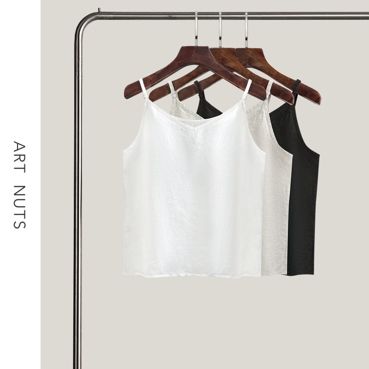 悦迷Art Nuts 简约线条 秋日浪漫可调节肩带亚麻无袖显瘦背心吊带