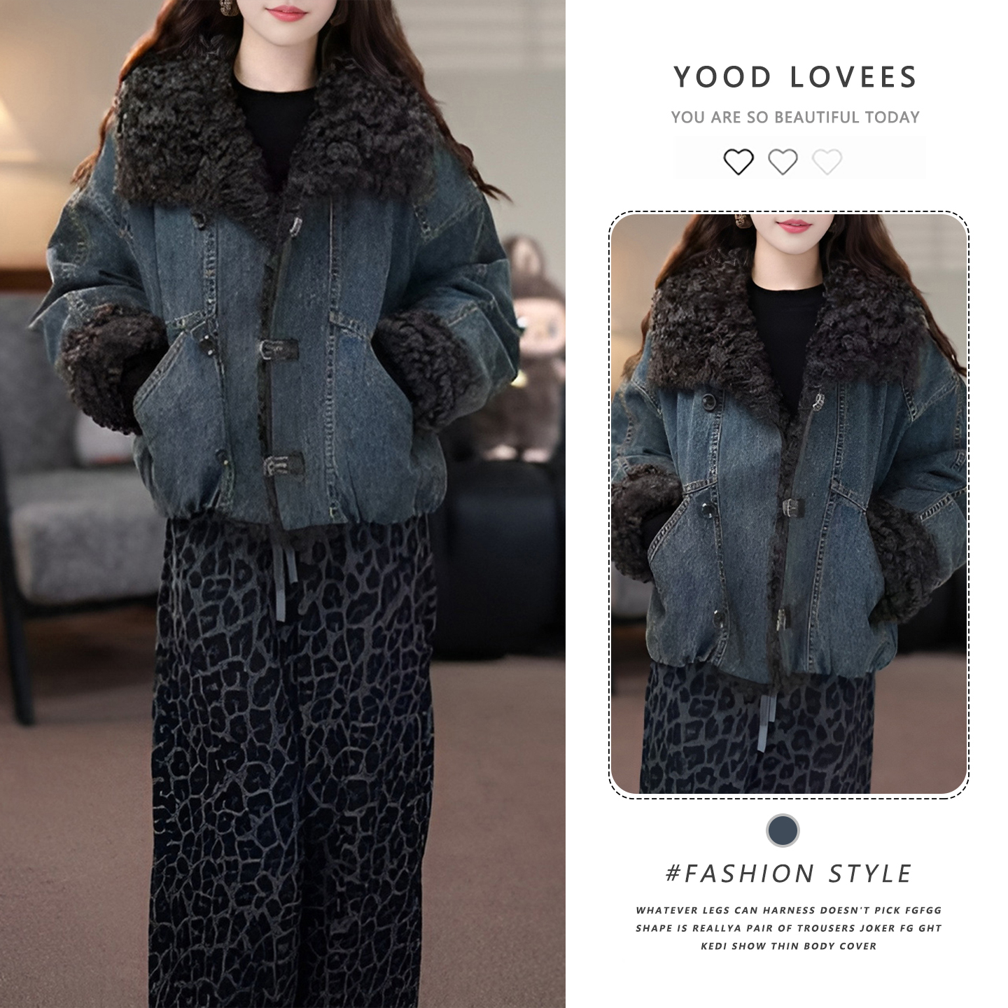 复古牛仔派克加厚棉服女2025冬季新款宽松显瘦设计感保暖毛毛外套