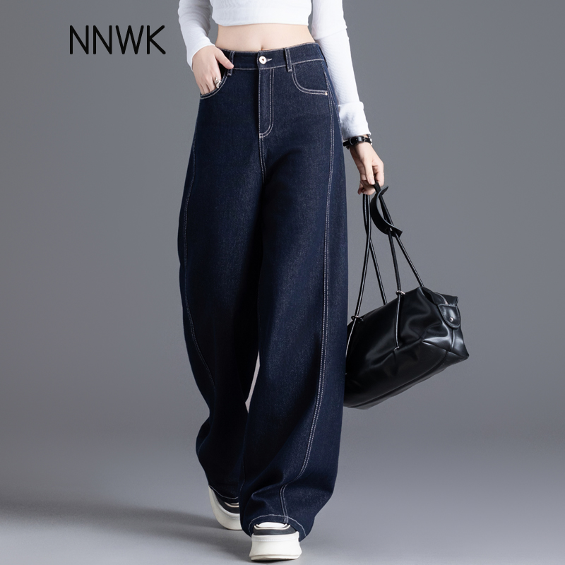 丹宁蓝不掉色高腰牛仔裤女款爆款2025新款春秋季垂感直筒裤阔腿裤