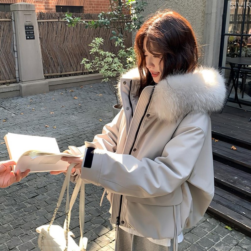 羽绒服女款2025新款冬季短款小个子派克服工装大毛领今年流行