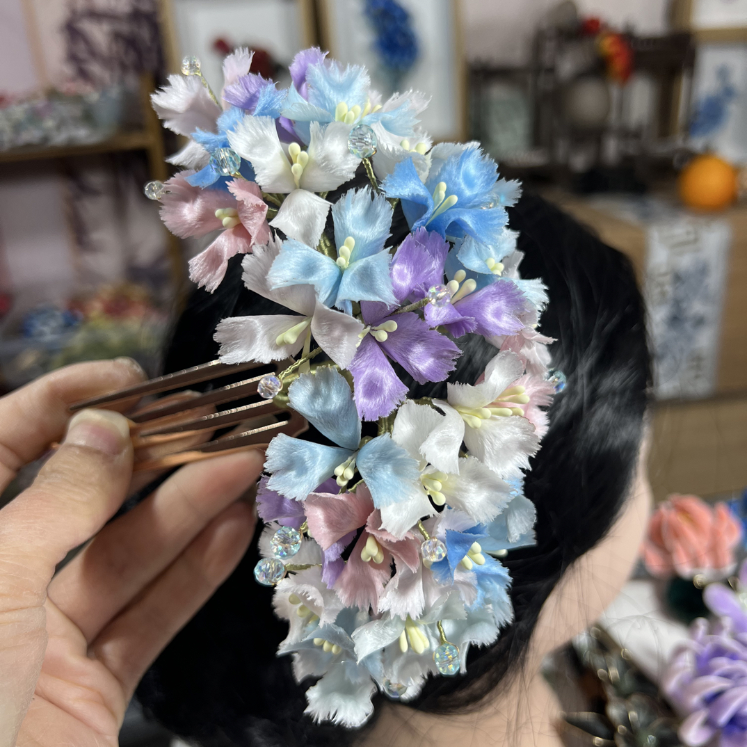 非遗绒花（满天星头饰）适合新中式日常佩戴古装发饰仙气飘飘