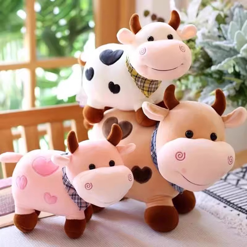 可爱奶牛公仔哈比牛玩偶小牛毛绒玩具布娃娃睡觉娃娃机
