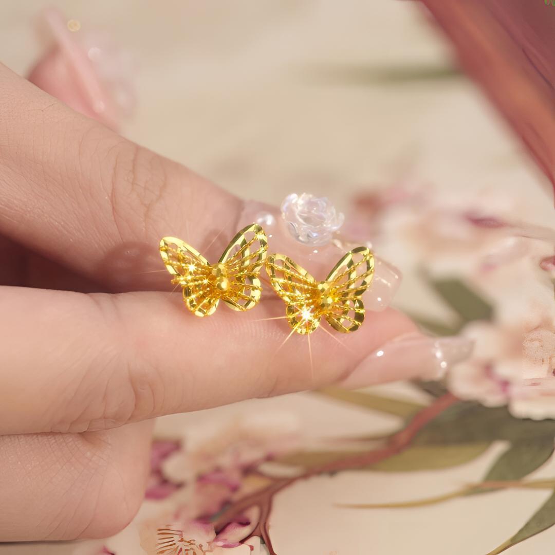 铜合金耳饰 爆款金色镂空蝴蝶耳钉女时尚新款国风气质耳环耳饰