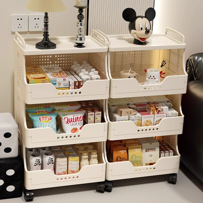 家用零食置物架小推车收纳架子落地多层客厅整理架带轮移动储物架