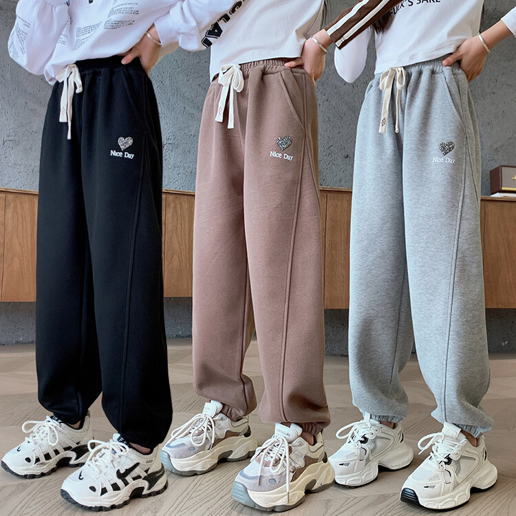 女童裤子秋冬款2025新款女大儿童黑色加绒运动裤冬装女孩休闲卫裤