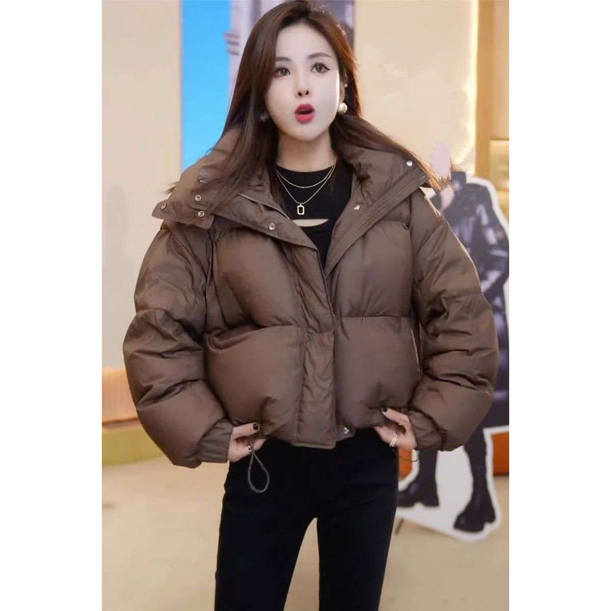 羽绒服女短款2025冬季新款小个子韩版宽松连帽加厚保暖面包服外套