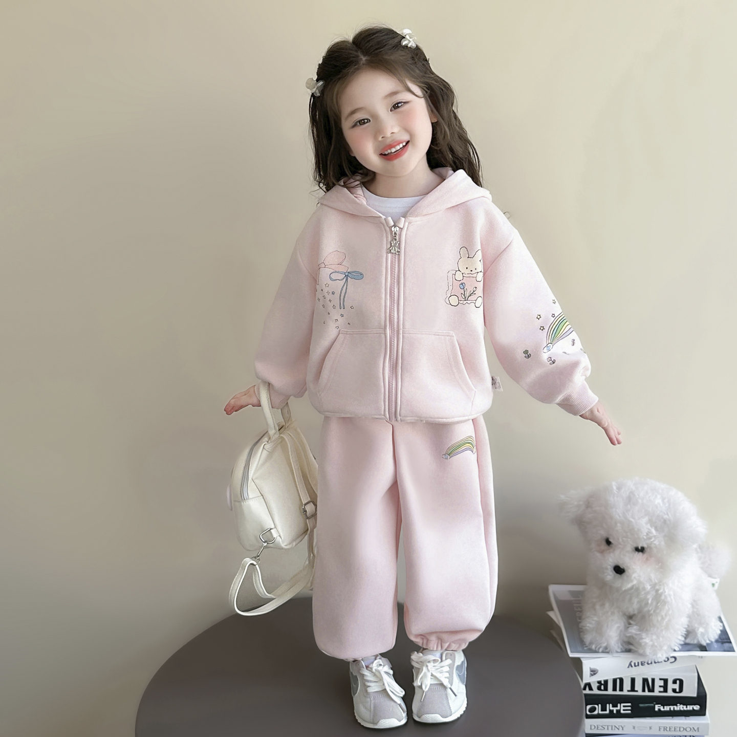 女童休闲卡通套装秋季2025新款女宝宝洋气连帽两件套儿童运动秋装